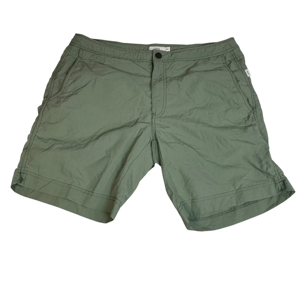 Onia The Calder Mens Sage Green Nylon Swim Shorts Trunks Size 34 7 Inch Inseam